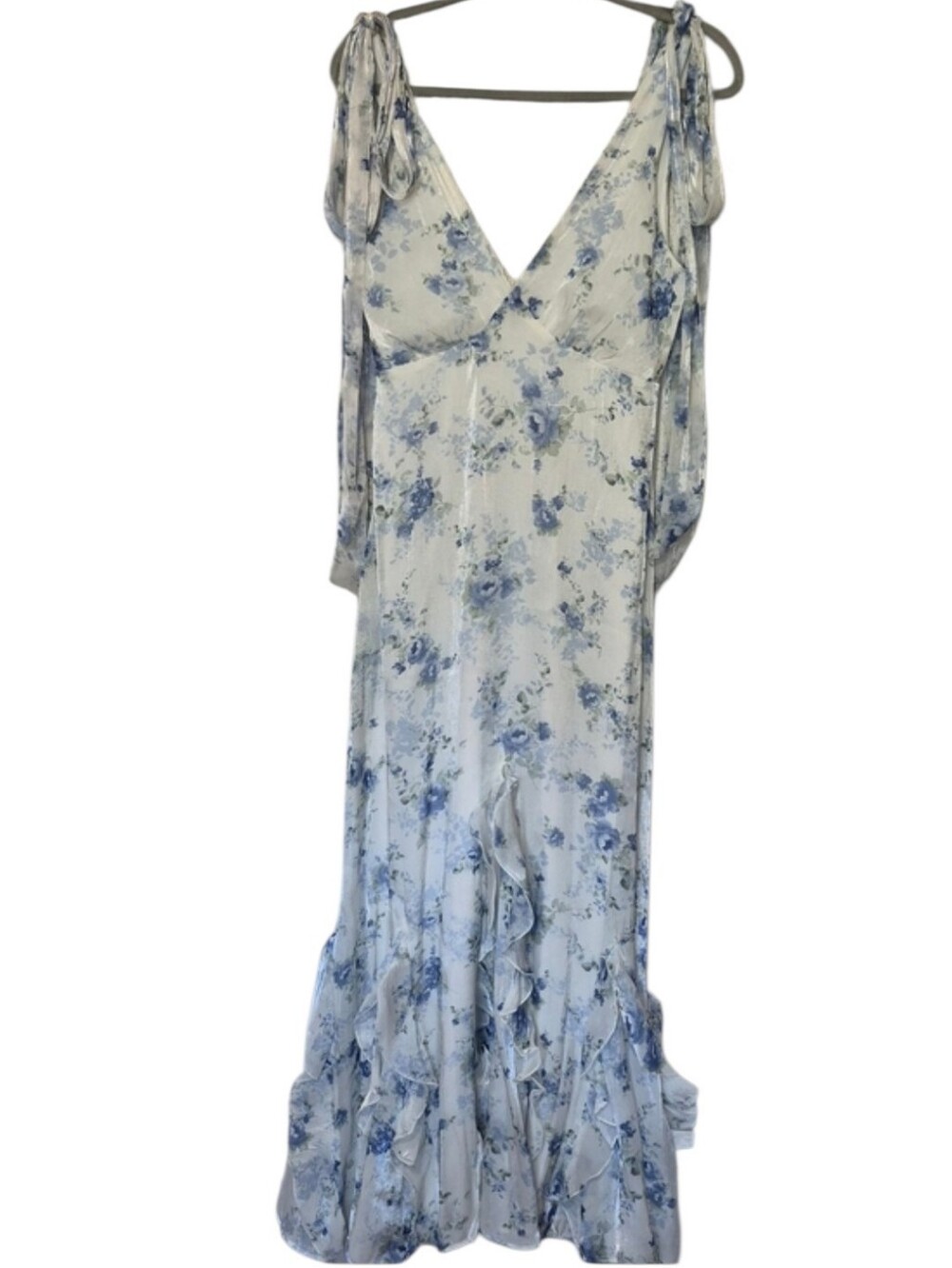 Altar'd State Sollis Blue Floral Ruffle Maxi Dress M NWT
